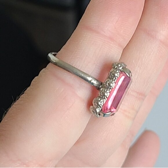 Vintage Boho Antique Sterling Silver Rectangle Pink Topaz Crystal Ring 6 - Picture 13 of 14